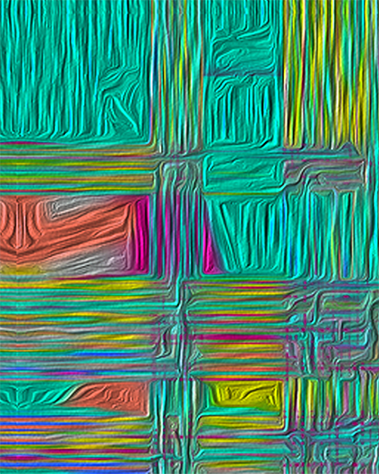 a colorful painting with horizontal and vertical lines depicting the chaos of life